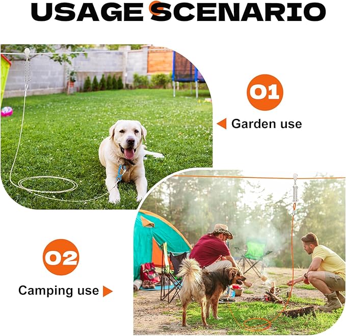 100ft Dog Runner for Yard Large Dog Heavy Duty with Double Shock Absorbers Tangle-Free Aerial Trolley System for Large Dogs Up to 250lbs(Silver)