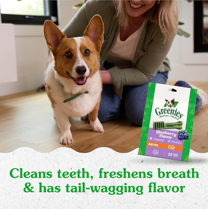 Greenies Petite Dental Dog Treats, Blueberry Flavor, 12 oz. Pack (20 Treats)
