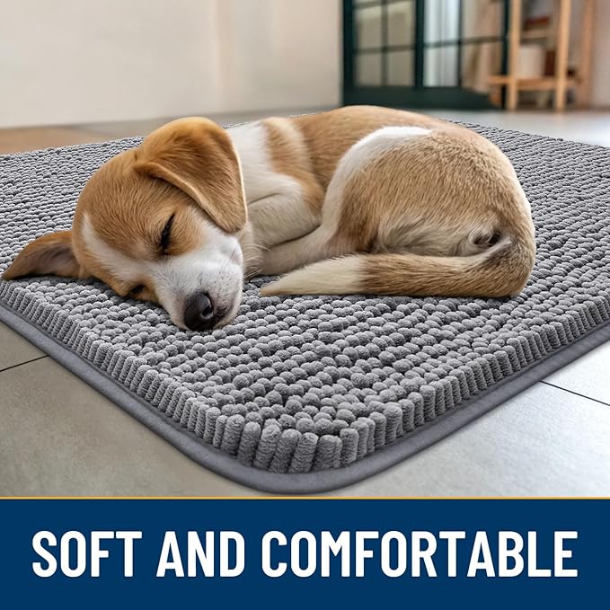 Smiry Dog Door Mat for Muddy Paws 54x24, Absorbs Moisture and Dirt Doormat, Non-Slip Washable Quick Dry Chenille Front Door Mat Indoor Entrance, Entryway Carpet for Inside Floor, Grey