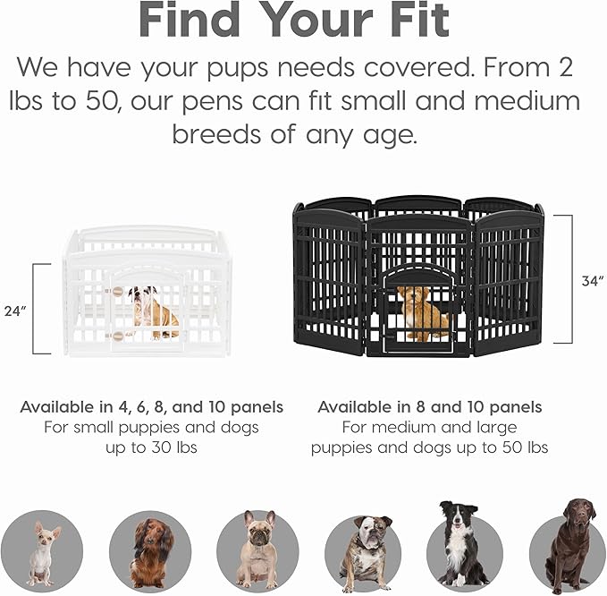 IRIS USA 24" 4-Panel Puppy Playpen, 35 x 35 x 24, Dog Playpen, Dog Play Pen Indoors, Pet Fence, Puppies/Small Dogs, Black
