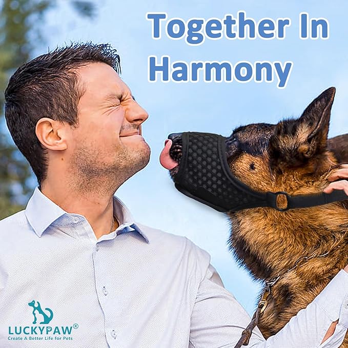 LUCKYPAW Soft Muzzle for Medium Large Sized Dogs Beagle Labrador German Shepherds, Dog Muzzle to Prevent Biting Chewing, Adjustable Breathable Mouth Guard for Grooming Walking Training(Black, M)