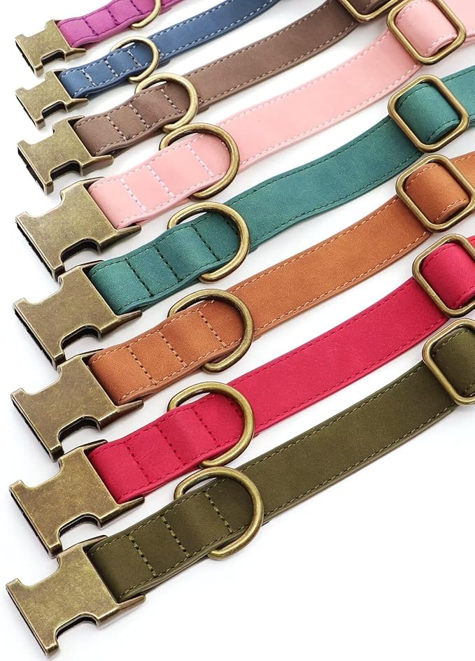 Didog Soft PU Leather Dog Collar, Stylish Quick Released Dog Collars for Medium Dogs, Easy Clean Adjustable Pet Collar for Daily Walking, Brown, M Fit 13-21" Neck