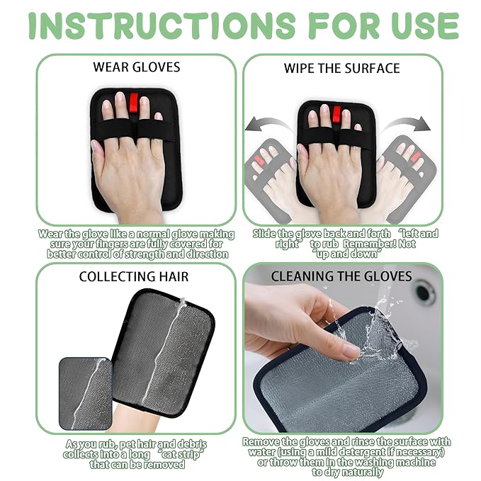 1 PCS Pet Hair Removal Glove w/ 2PCS Pet Combs,Electrostatic Gloves for Cats&Dogs Flea Comb,Dog Comb,Cat Comb,Brush for Shedding,Reusable Animal Fur Removal Tool for Couch,Furniture,Carpet,Curtain