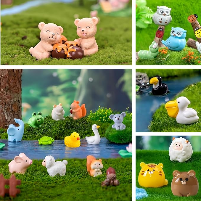 100pcs Various Mini Resin Animals Figurines Miniature Figures Ornament Fairy Garden Accessories Micro Landscape Dollhouse Aquarium Bonsai Tiny Crafts Decor