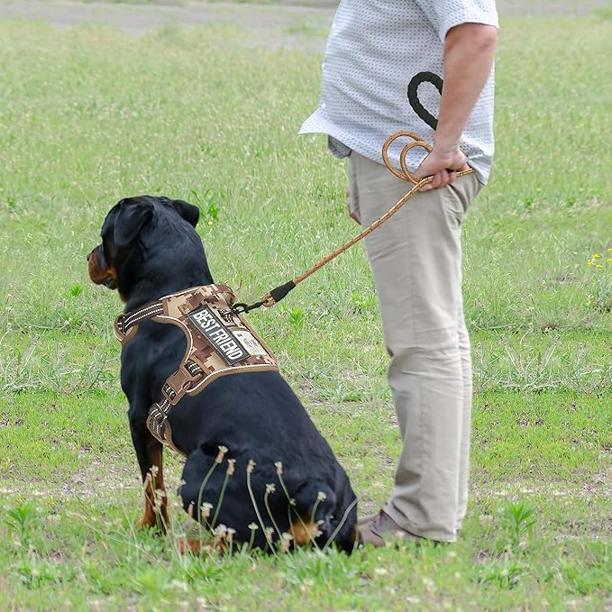 Heavy Duty Tactical Dog Harness for Large Dogs, No Pull Adjustable Pet Harness Reflective Service Training Easy Control Pet Vest Military K9 Working Dog Harnesses- Large, Desert Camo