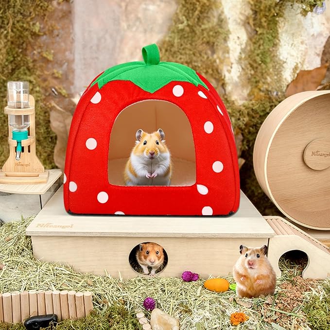 Guinea Pig Hideout for Small Animals(Guinea Pig Bed with Warm Fleece, Washable Pet Cushions, Winter Sleeping Warmth)