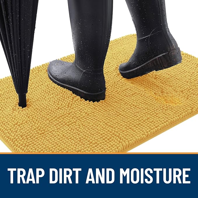 OLANLY Dog Door Mat for Muddy Paws 24x16, Absorbs Moisture and Dirt, Absorbent Non-Slip Washable Doormat, Quick Dry Chenille Mud Mat for Dogs, Entry Indoor Entryway Carpet for Inside Floor, Yellow