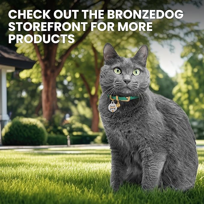 BRONZEDOG Leather Cat Collar with Removable Bells Non Breakaway Kitten QR Tag for Girl Boy (7" - 9" for Cats, Black & Gold)