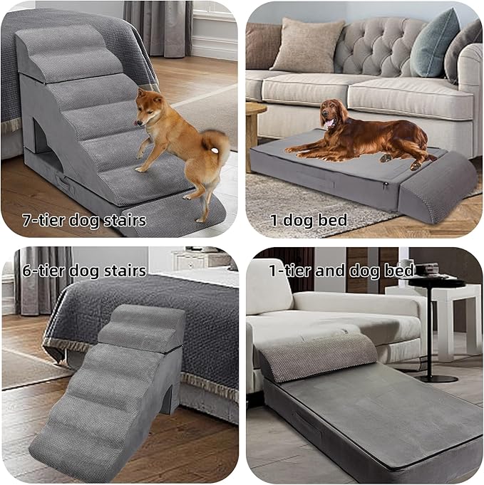 Dog Stairs & Steps for High Beds 30-36 inches High Tall, LitaiL Pet Stairs/Steps for High Beds 34 inch High for Small Large Dogs, Non-Slip 7 Steps Dog Ramps for Old Dogs/Cats