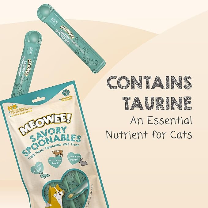 Savory Spoonables with Real Duck, Beef & Rabbit, 4 Count Tube, Triple Flavor Squeezable Lickable Wet Treats for Cats with Built-in Spoon for Less Mess