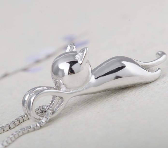 S.Leaf Sterling Silver Cat Necklace - Kitten Jewelry for Women, Cat Mom Gifts