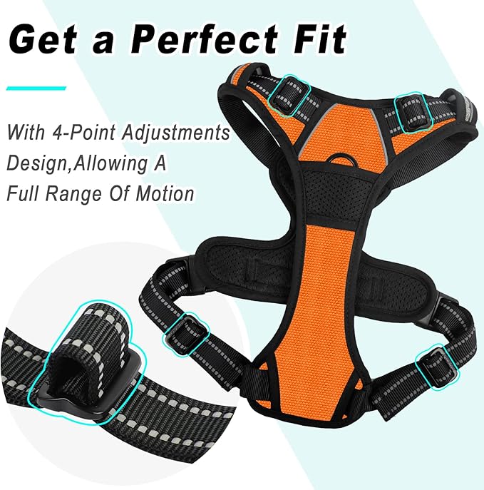 BARKBAY No Pull Dog Harness Large Step in Reflective Dog Harness with Front Clip and Easy Control Handle for Walking Training Running(Orange,S)