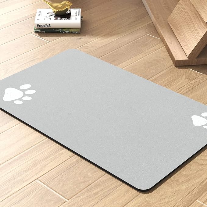 Pet Feeding Mat-Absorbent Dog Mat for Food and Water Bowl-No Stains Quick Dry Water Dispenser Mat-Dog Accessories Pet Supplies-Bowl for Messy Drinkers（LIGHTGREY,17"x28"