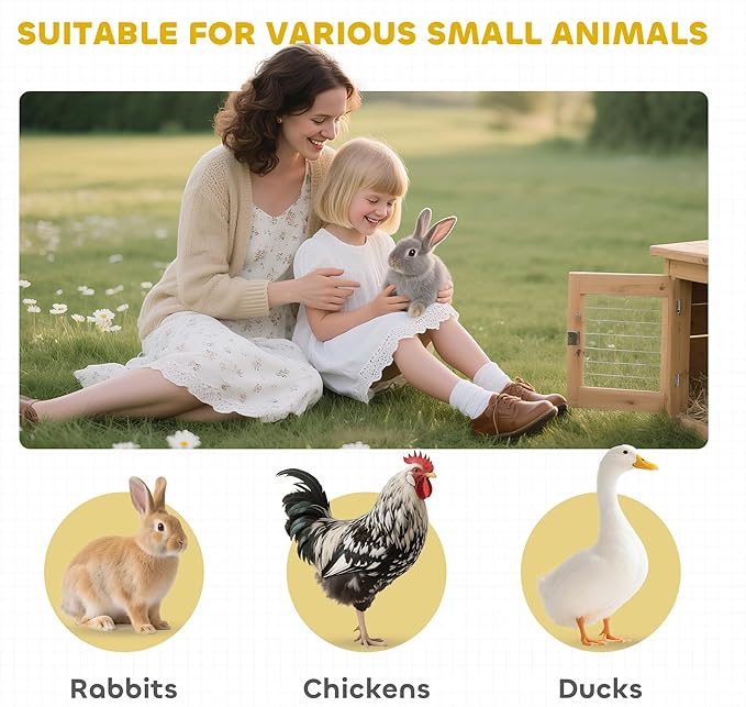 PawHut Wooden Rabbit Hutch Bunny Hutch Cage Guinea Pig with Waterproof Roof, No Leak Tray and Feeding Trough, Indoor/Outdoor, Natural
