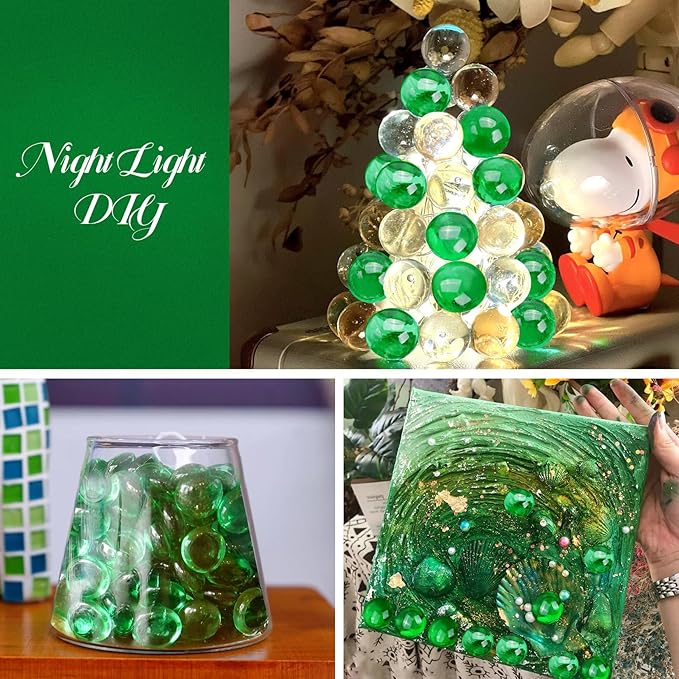 5LB Green Flat Glass Marbles for Vases, Gemstone Beads Vase Filler Decorative Glass Pebbles for Fish Tank, DIY Crafts, Aquarium Decor Rocks