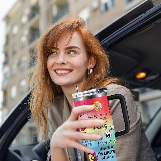 Sarcastic Gifts For Women - Multicoloured Snarky Quotes Travel Tumbler Coffee Mugs 40oz For Women Adult Humor, Funny Girl Gifts Cup, Birthday Sarcasm Gift For Friend Bestie Mom Coworker