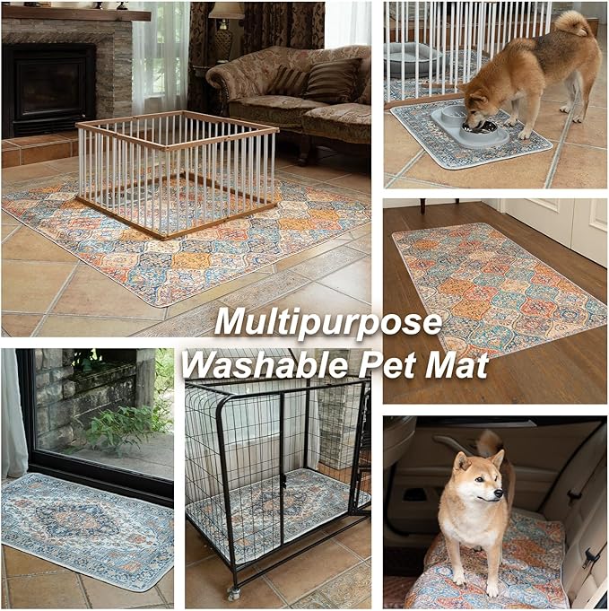 nunubaby Washable Pee Pads for Dogs, Stylish, Non-Slip and Leak-Proof Pee Pads. Reusable Potty Pads for Dogs for Crates and Floors.(Brown/Geo, 24" x48")