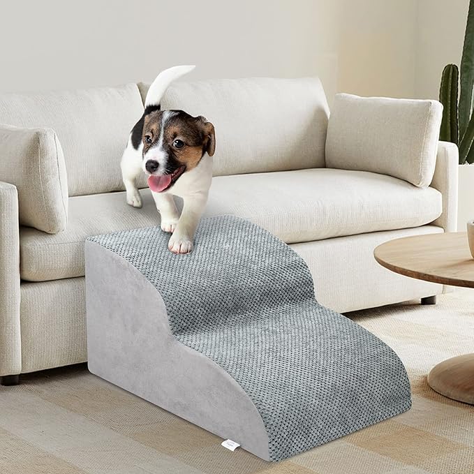 Dog Stairs for Small Dogs - High Density Foam Pet Steps, Extra Wide Dog Ramp with Non-Slip Bottom for High Beds, Couch and Sofa, Best for Dogs Injured, Older Doggy Cats