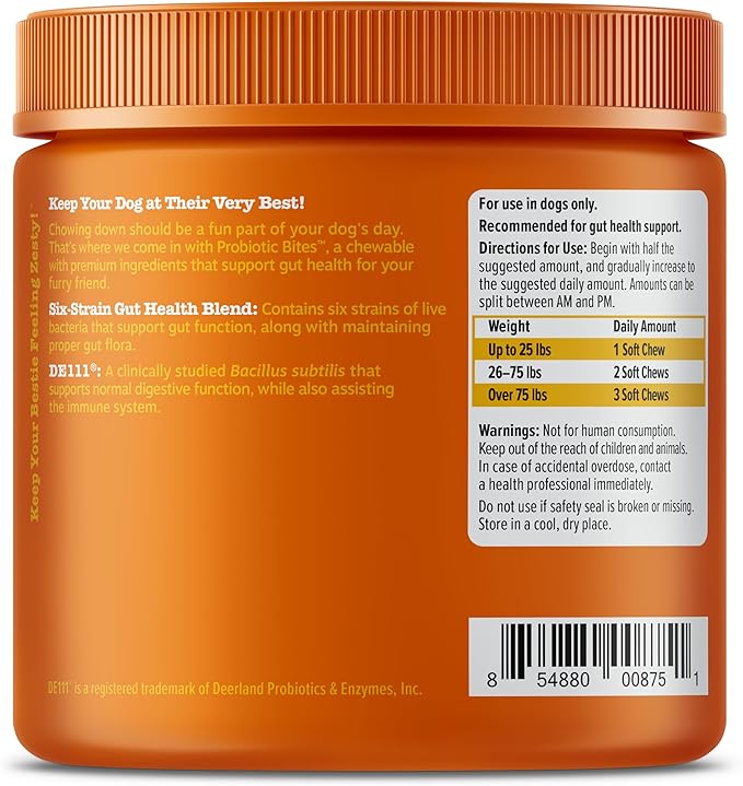 Zesty Paws Probiotics for Dogs, Digestive Enzymes Gut Flora, Digestive Health, Diarrhea & Bowel Support, DE111, Dog Probiotics Soft Chew for Pet Immune System, Chicken, 90 Ct