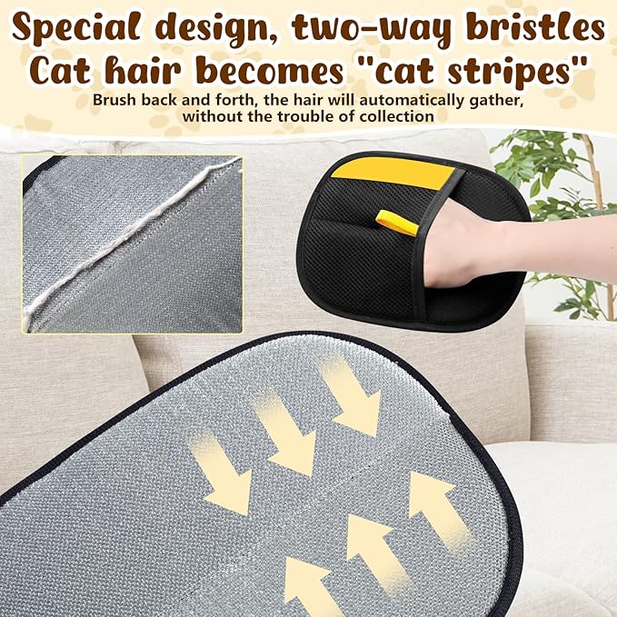 2PCS Pet Hair Remover Gloves, Electrostatic Pet Hair Removal Gloves for Cats & Dogs, Reusable Double Sided Pet Hair Remover,Versatile Grooming Gloves for Washing, Deshedding, Grooming