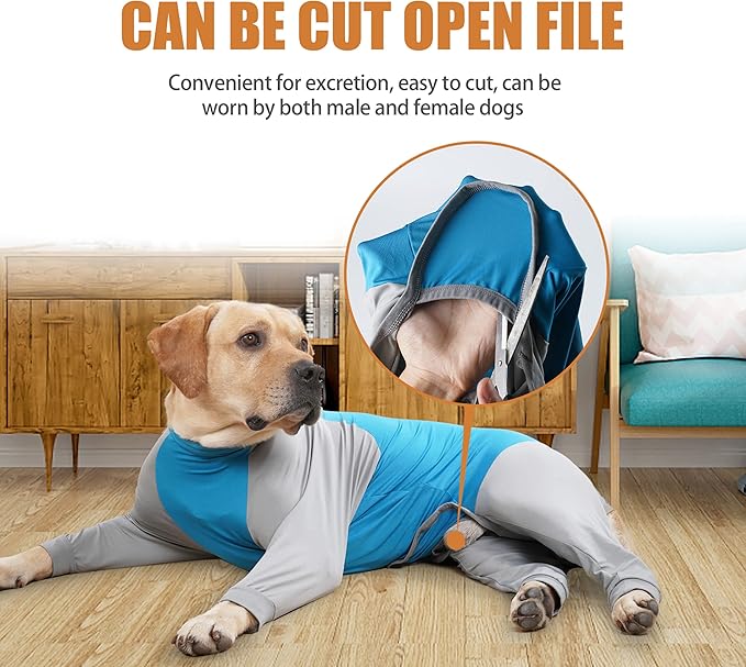 Dog Recovery Suit, Abdominal Wound After Surgery Wear, Prevent Licking Wounds, E-Collar & Cone Alternatives, Long Sleeve Postoperative Shirts Dog Pajamas Prevent Shedding(3XL, Blue)