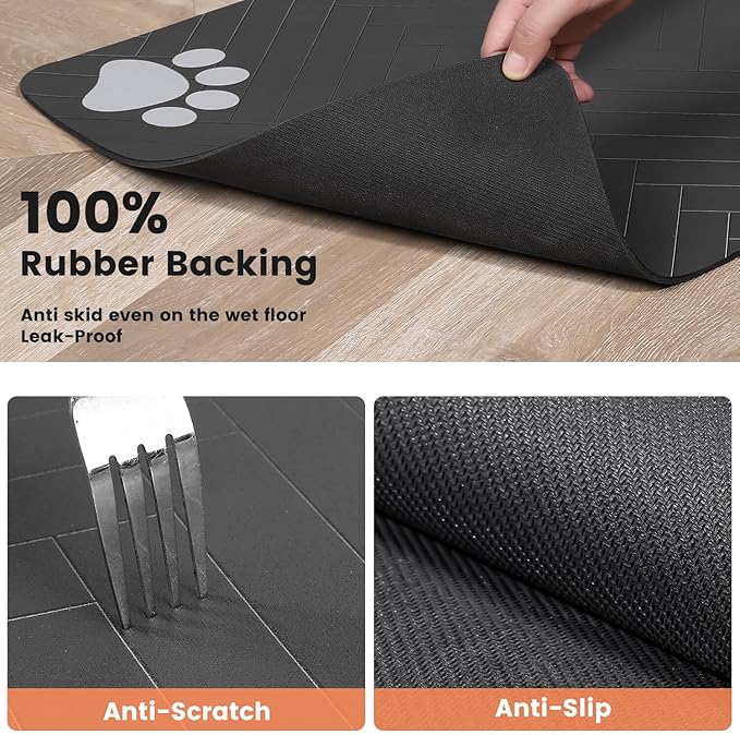 Pet Feeding Mat-Absorbent Pet Placemat for Food and Water Bowl, with Waterproof Rubber Backing, Quick Dry Water Dispenser Mat for Dog and Cat (12"x20", Coffee)