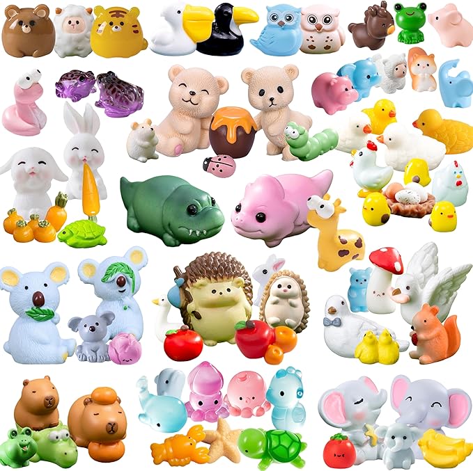 100pcs Various Mini Resin Animals Figurines Miniature Figures Ornament Fairy Garden Accessories Micro Landscape Dollhouse Aquarium Bonsai Tiny Crafts Decor