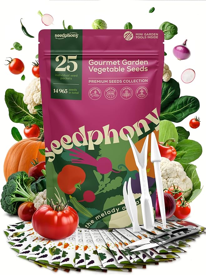 25 Gourmet Garden Vegetable Seeds Variety Pack - 14,965+ Non-GMO Heirloom Vegetables Seeds for Planting Indoor&Outdoor Home Garden Seeds - Gardening Seed Packets for Planting Vegetable Seeds