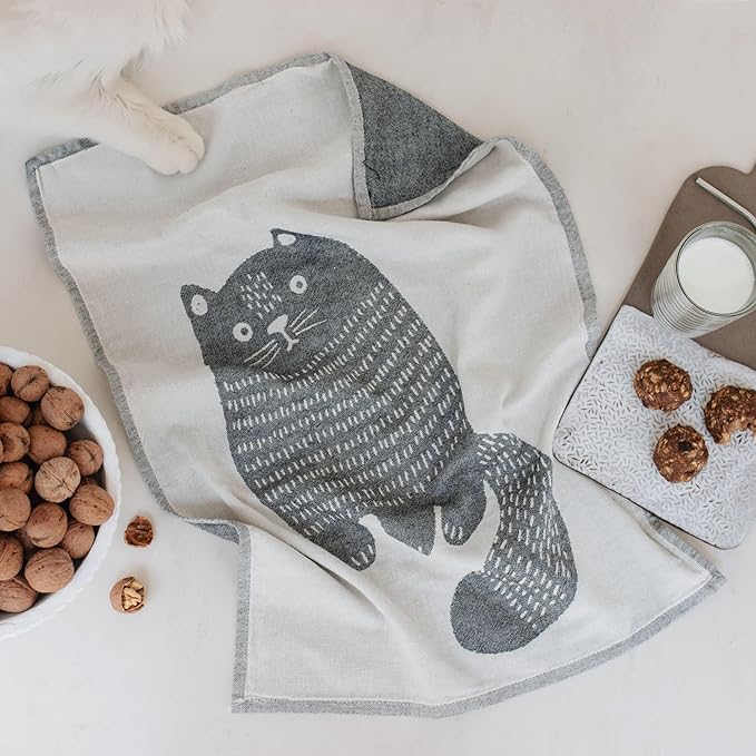 sea me at home Cat Themed Funny Dish Towels for Kitchen Drying, 100% Cotton Kitchen Tea Towel Set of 4, Housewarming Birthday Gift for Cat Lovers (Cats' Moods)
