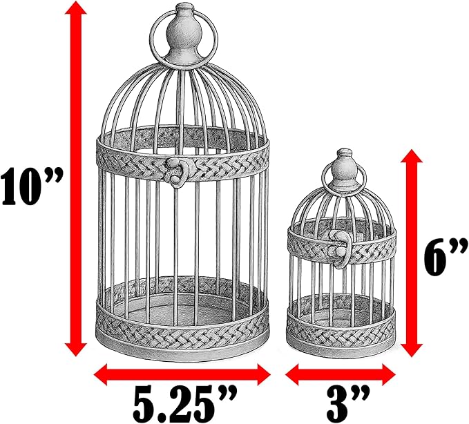 VELA LANTERNS Birdcage Decor Candle Holder Lantern Decorative Wedding Table Centerpiece Decorations, 10" and 6" Tall, Gold, Set of 2