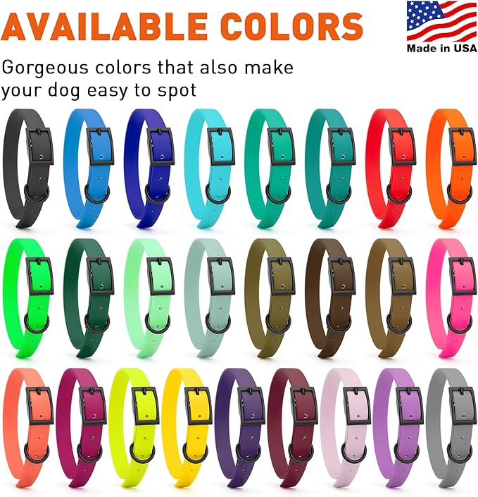 Dogline Biothane Waterproof Dog Collar Strong Coated Nylon Webbing with Black Hardware Odor- Proof for Easy Care Easy to Clean High Performance Fits Small Medium or Large Dogs, Safety Yellow