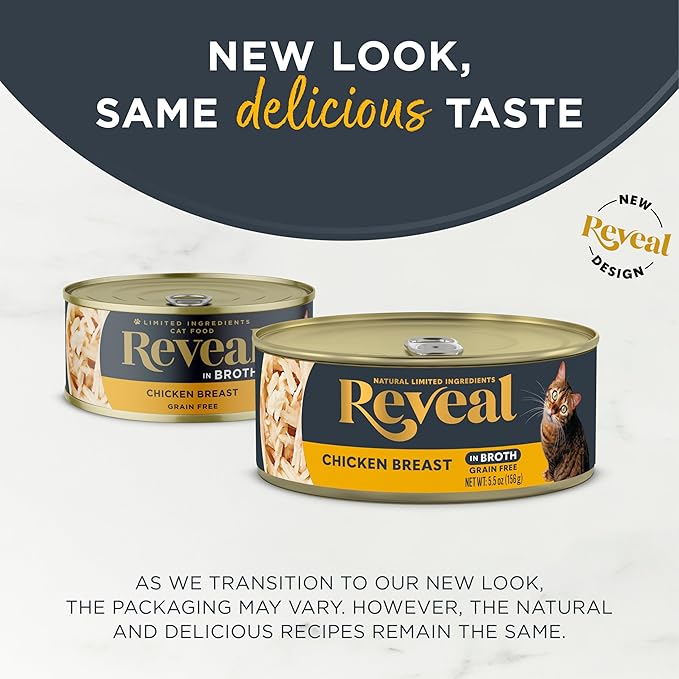 Reveal Natural Wet Cat Food, 12 Count, Grain Free, Limited Ingredient Canned Food for Cats, Chicken Breast in Broth, 5.5 oz Cans