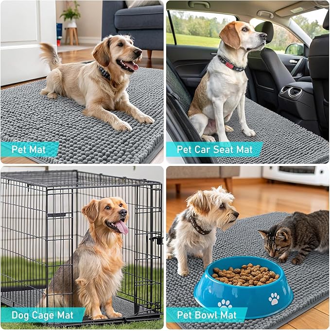 OLANLY Dog Door Mat for Muddy Paws 54x32, Absorbs Moisture and Dirt, Absorbent Non-Slip Washable Doormat, Quick Dry Chenille Mud Mat for Dogs, Entry Indoor Entryway Carpet for Inside Floor, Grey