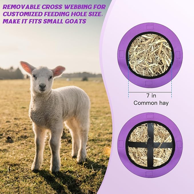 3 PCS Goat Hay Feeder,Hay Bags for Horses,Goats,Donkeys with Reinforced Oxford Fabric and High Strength Metal Clasp,Horse Feeding Supplies with Adjustable Strap for Easy Hanging(2Purple+1Orange)