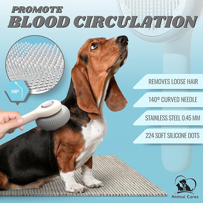 Self Cleaning Pet Brush for Dogs Cats Grooming Tool Removes Loose Fur Reduces Shedding Safe Silicone Tips Comfortable Ergonomic Handle Suitable for Short Medium Long Hair Hypoallergenic for All Pets