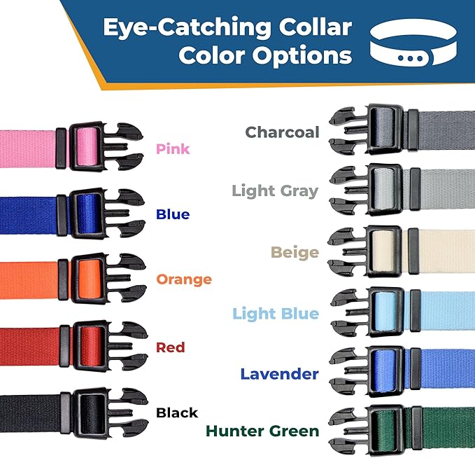 GoTags Reflective Personalized Dog Collar with Nameplate, Adjustable Dog Collar with Custom Engraved Steel Slide On Pet ID Tag, Silent, No Noise Dog Tag for Large Medium or Small (Light Blue, Large)