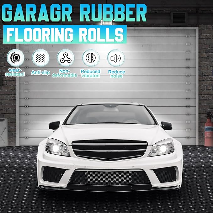 Breling 16 in x 10 ft Rubber Diamond Plate Rolls Mats, Heavy Duty Flooring Rug for Trailers Garage, PVC Water/Stain Outside Stall Resistant Parking Rv Tool(Black)