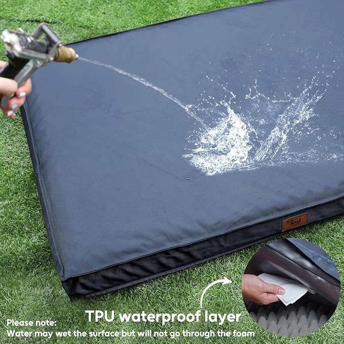 Large Outdoor All Weather Dog Bed, Waterproof Dog Bed for Large Dogs, Orthopedic Egg Foam Pet Bed with Washable and Removable Oxford Cooling Cover, Navy