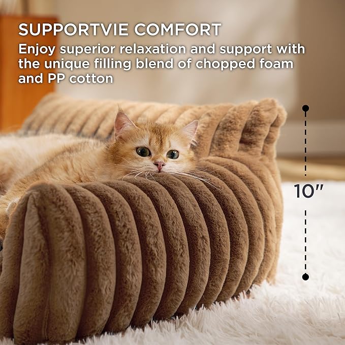 Bedsure Cute Dog Couch for Pets - Fluffy Dog Sofa with Premium Soft Corduroy Fleece, Pet Couch Bed with Washable Cover, Supportive Pet Sofa Bed for Medium Large Dogs, 36in, Copper Brown
