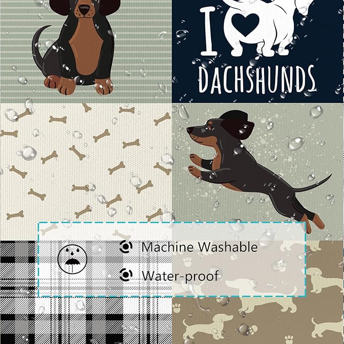 Sausage Dog Shower Curtain Set，Dachshund Grey Brown Grid Fun Animals Bathroom Decoration，Polyester Fabric Waterproof Bath Curtain 72x72 Inch with 12 Hooks
