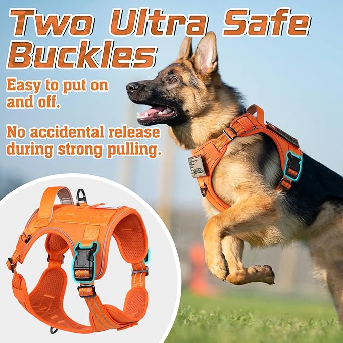 rabbitgoo Tactical Dog Harness for Large Dogs, No Pull Military Service Vest with Handle & Molle, Easy Control for Training Walking, Adjustable Reflective Straps, Orange, XL