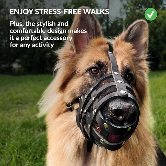 CollarDirect Dog Muzzle German Shepherd Dalmatian Doberman Setter Leather Basket Medium Large Breeds (Pink, Large)