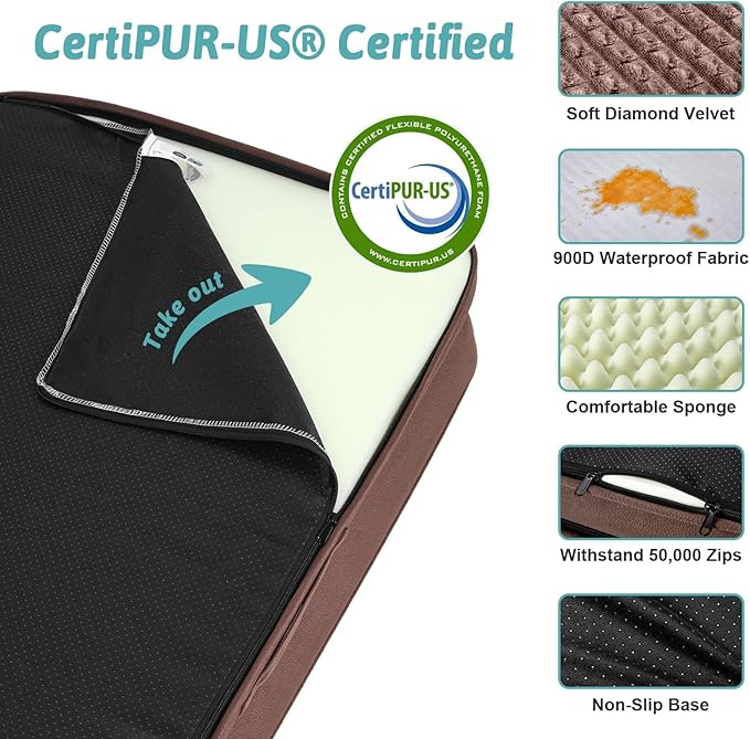 Orthopedic Dog Bed for Extra Large Dog, XL Pet Couch for XLarge Dog, Supportive Foam Bolster Sofa with Waterproof Lining Cover, Anti-Slip, Comfort, Washable, 42x30x7.5 in, U Shape, Brown