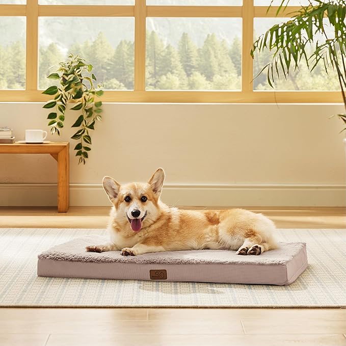 Bedsure Large Dog Bed for Crate - Orthopedic Flat Pet Beds with Removable Washable Cover, Egg Crate Foam Crate Mat, Suitable for Pet Up to 50 lbs