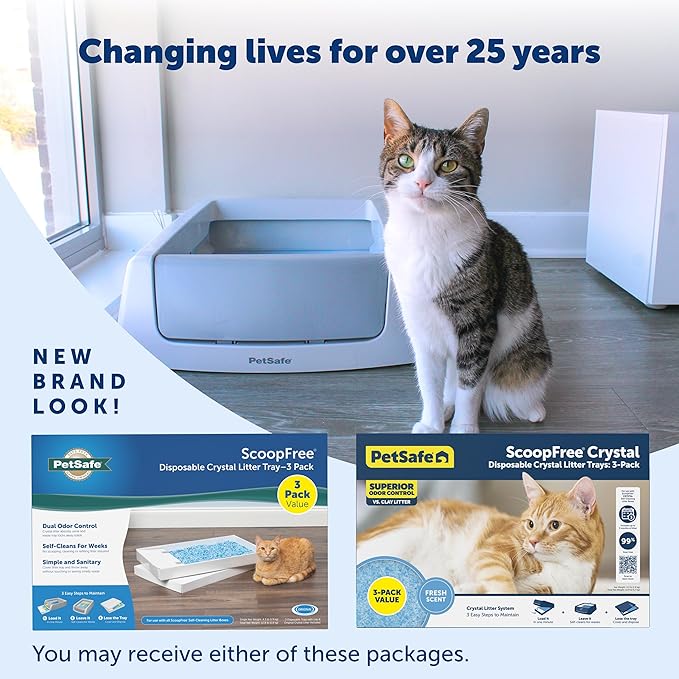 PetSafe ScoopFree Disposable Crystal Cat Litter Tray - Easy Cleaning Box - Refill Tray for Electric Litter Box - Fresh Scent - 4.3 lb Bags - 3 Pack