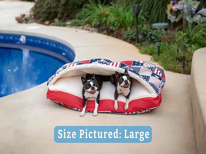 Snoozer Pet Products Luxury Rectangle Cozy Cave, Wag Collection, Small, Starpatch Red Diamond