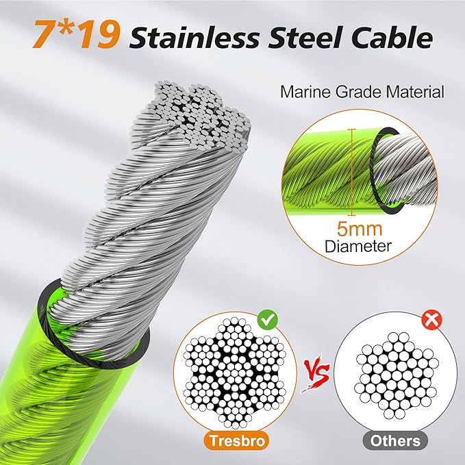 Tresbro 10 FT Dog Tie Out Cable with Spring, Shock Absorbing Tether Chains for Outside Aavilable in 10/15/20/25/30/40/50/70/100/120 FT, Heavy Duty Leads for Yard for Medium & Large Dogs Up to 500 LBS