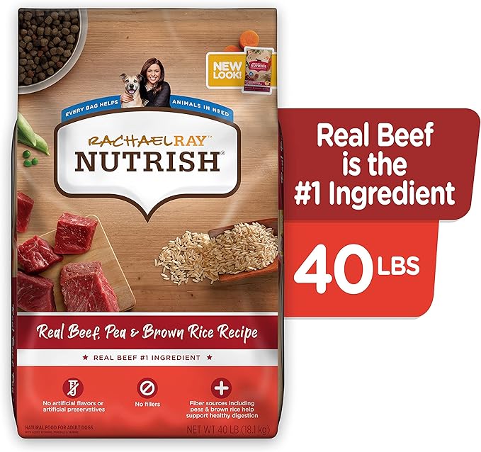 Nutrish Rachael Ray Premium Natural Dry Dog Food, Real Beef, Pea, & Brown Rice Recipe, 40 Pounds