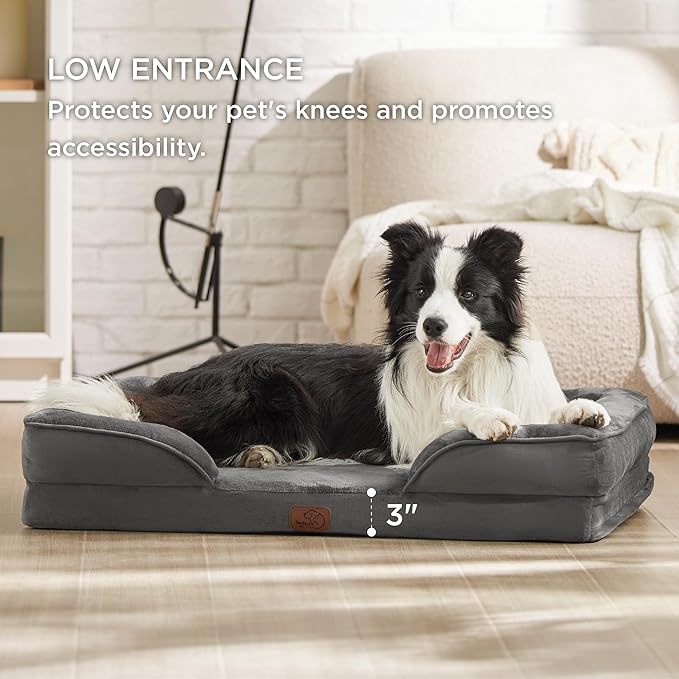 Bedsure Orthopedic Dog Beds Large Sized Dog - Washable Large Dog Cat Bed Waterproof, Comfort Dogs Couch Sofa with Washable Removable Cover, Pet Bed with Nonskid Bottom, Dark Grey, 35"