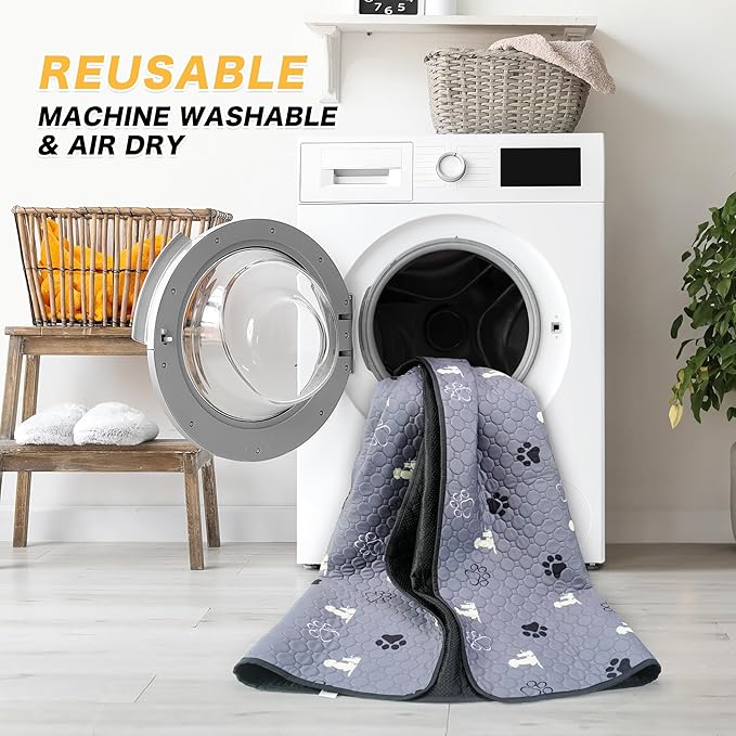 Washable Pee Pads for Dogs, 2 Pack Reusable Puppy Pads, Waterproof Pet Pee Pads for Dog Potty Training, Extra Large Dog Pee Pads for Crate, Playpen, and Whelping, Durable and Absorbent, Grey 36"x41"